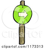 Cartoon Of A Green Arrow Sign On A Wood Post Royalty Free Vector Clipart
