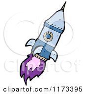Cartoon Of A Blue Rocket With Purple Flames Royalty Free Vector Clipart