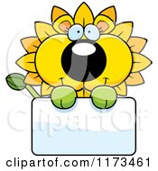 Cartoon Of A Happy Dandelion Flower Lion Mascot Over A Sign Royalty Free Vector Clipart by Cory Thoman