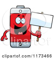 Poster, Art Print Of Happy Battery Mascot Holding A Sign