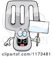 Cartoon Of A Happy Spatula Mascot Holding A Sign Royalty Free Vector Clipart
