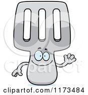 Cartoon Of A Waving Spatula Mascot Royalty Free Vector Clipart by Cory Thoman