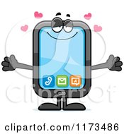 Cartoon Of A Loving Smart Phone Mascot Wanting A Hug Royalty Free Vector Clipart by Cory Thoman