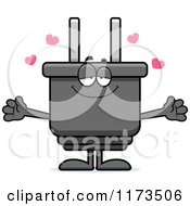 Cartoon Of A Loving Electric Plug Mascot Wanting A Hug Royalty Free Vector Clipart