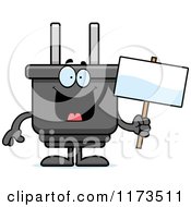 Happy Electric Plug Mascot Holding A Sign