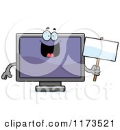 Cartoon Of A Happy Television Mascot Holding A Sign Royalty Free Vector Clipart by Cory Thoman