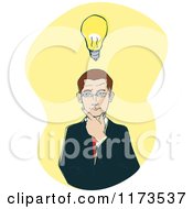 Poster, Art Print Of Businessman Thinking With A Lightbulb On Yellow