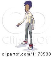 Cartoon Of A Happy Young Man Standing And Gesturing Royalty Free Vector Clipart