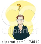 Poster, Art Print Of Businessman Thinking With A Question Mark On Yellow