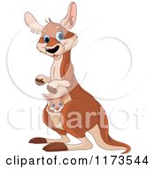 Poster, Art Print Of Cute Kangaroo And Joey Looking At The Viewer