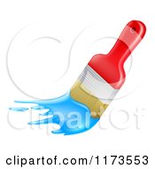 Cartoon Of A Red Handled Paint Brush With Blue Paint Royalty Free Vector Clipart