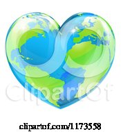 Poster, Art Print Of Vibrant Shiny Green And Blue Heart Shaped Earth