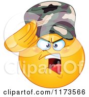 Cartoon Of A Yellow Smiley Emoticon Soldier Soluting Royalty Free Vector Clipart