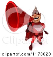 Clipart Of A 3d Super Hero Man In A Red Costume Announcing With A Megaphone Royalty Free CGI Illustration