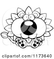 Poster, Art Print Of Black And White Happy Sitting Dandelion Flower Lion Mascot