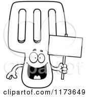 Cartoon Clipart Of A Happy Spatula Mascot Holding A Sign Vector Outlined Coloring Page