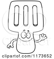 Cartoon Clipart Of A Waving Spatula Mascot Vector Outlined Coloring Page