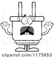 Cartoon Clipart Of A Screaming Electric Plug Mascot Vector Outlined Coloring Page by Cory Thoman
