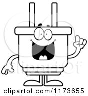 Black And White Smart Electric Plug Mascot With An Idea