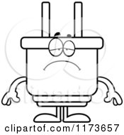 Cartoon Clipart Of A Depressed Electric Plug Mascot Vector Outlined Coloring Page