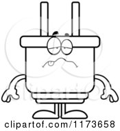 Cartoon Clipart Of A Sick Electric Plug Mascot Vector Outlined Coloring Page
