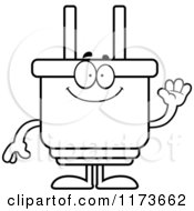 Black And White Waving Electric Plug Mascot
