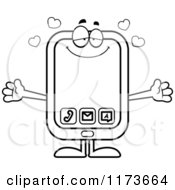 Cartoon Clipart Of A Loving Smart Phone Mascot Wanting A Hug Vector Outlined Coloring Page by Cory Thoman