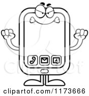 Cartoon Clipart Of A Mad Smart Phone Mascot Vector Outlined Coloring Page