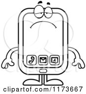 Cartoon Clipart Of A Depressed Smart Phone Mascot Vector Outlined Coloring Page