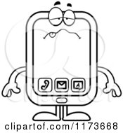 Cartoon Clipart Of A Sick Smart Phone Mascot Vector Outlined Coloring Page by Cory Thoman