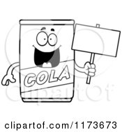 Poster, Art Print Of Black And White Happy Cola Mascot Holding A Blank Sign Board