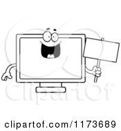 Cartoon Clipart Of A Happy Television Mascot Holding A Sign Vector Outlined Coloring Page