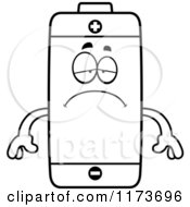 Cartoon Clipart Of A Depressed Battery Mascot Vector Outlined Coloring Page