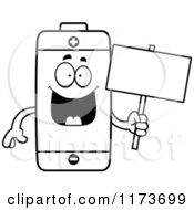 Poster, Art Print Of Black And White Happy Battery Mascot Holding A Sign