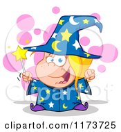 Cartoon Of A White Wizard Girl Holding A Magic Wand With Pink Bubbles Royalty Free Vector Clipart by Hit Toon