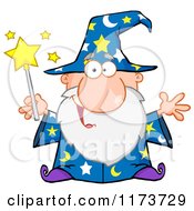 Poster, Art Print Of Happy Old Wizard Man Holding A Magic Wand