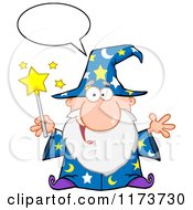 Poster, Art Print Of Happy Talking Old Wizard Man Holding A Magic Wand