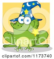 Poster, Art Print Of Wizard Frog With A Hat And Magic Wand In His Mouth Over Yellow
