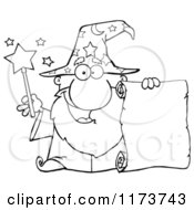 Poster, Art Print Of Happy Black And White Old Wizard Man Holding A Scroll And Wand