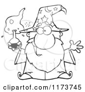 Poster, Art Print Of Black And White Old Wizard Man Holding A Potion