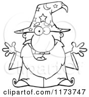 Cartoon Of A Black And White Excited Old Wizard Royalty Free Vector Clipart by Hit Toon