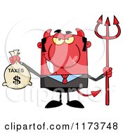 Devil Business Tax Man With A Money Bag And Pitchfork