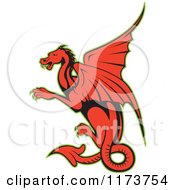 Poster, Art Print Of Red Cartoon Dragon With A Green Outline