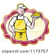 Poster, Art Print Of Cartoon Male Cheesemaker Holding A Wedge In A Sunny Oval