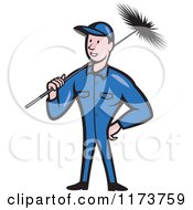 Cartoon Illustration Of A Chimney Sweep Worker Holding A Broom