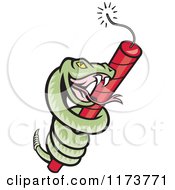 Cartoon Rattle Snake Coiled Around Dynamite