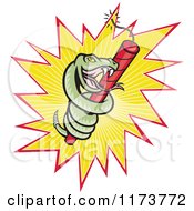 Cartoon Rattle Snake Coiled Around Dynamite Over A Burst