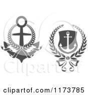Clipart Of Grayscale Heraldic Marine Anchors Royalty Free Vector Illustration