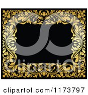 Clipart Of A Frame Of Ornate Golden Vines On Black 6 Royalty Free Vector Illustration
