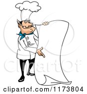 Clipart Of A Smiling Chef Holding And Presenting A Menu Sign Royalty Free Vector Illustration